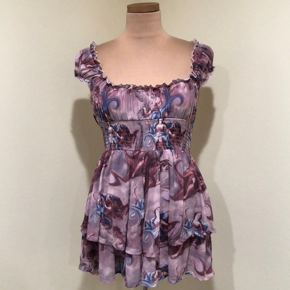 Urban Outfitters Romper Size Small Pastel Purple Renaissance Angel Print - Picture 2 of 11